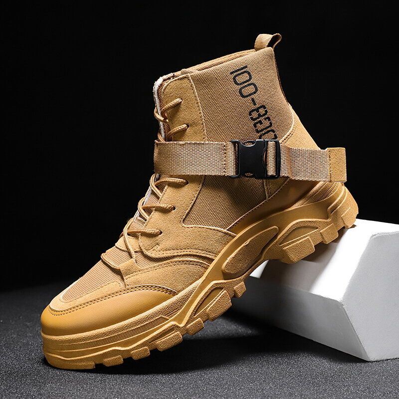 Miesten Canvas Hengittävä Mukava Pehmeä Pohja Housut Kiinteät Lace Up Rento Martin Boots