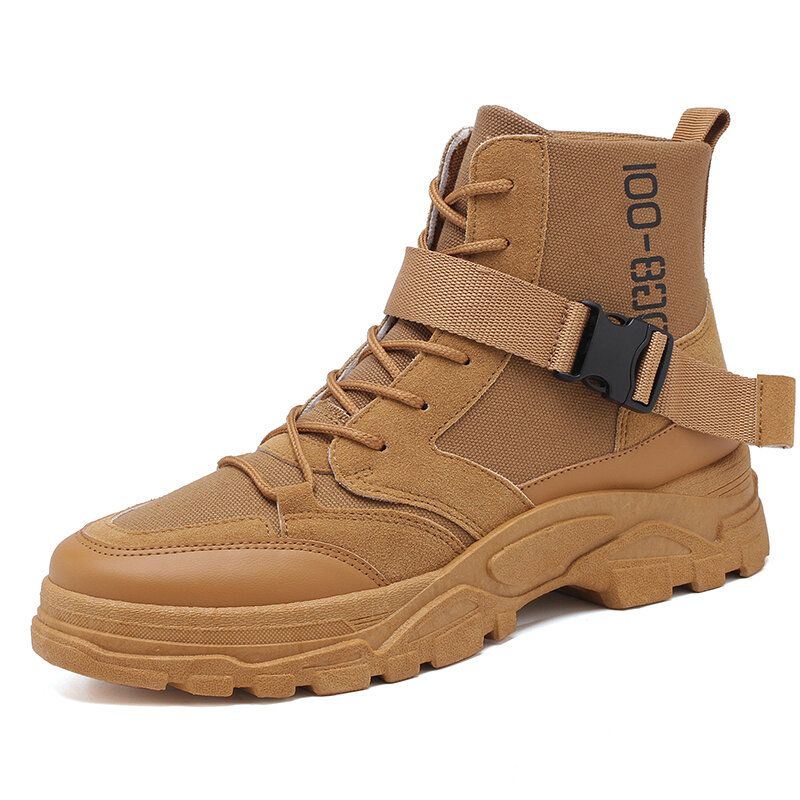 Miesten Canvas Hengittävä Mukava Pehmeä Pohja Housut Kiinteät Lace Up Rento Martin Boots