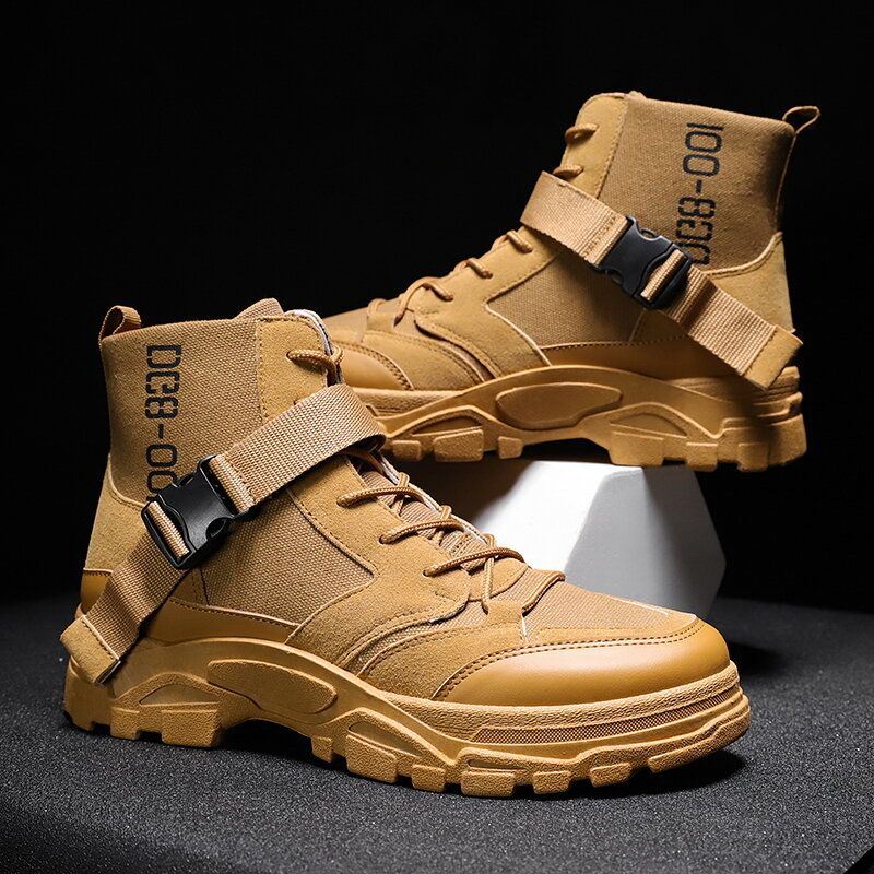 Miesten Canvas Hengittävä Mukava Pehmeä Pohja Housut Kiinteät Lace Up Rento Martin Boots