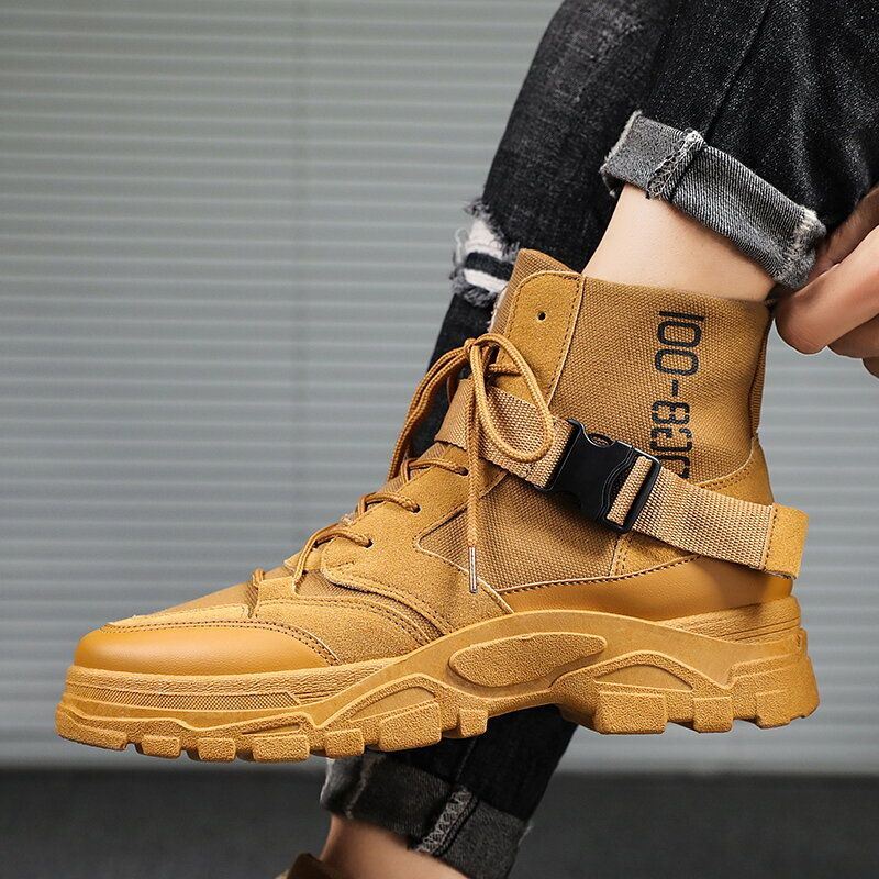 Miesten Canvas Hengittävä Mukava Pehmeä Pohja Housut Kiinteät Lace Up Rento Martin Boots