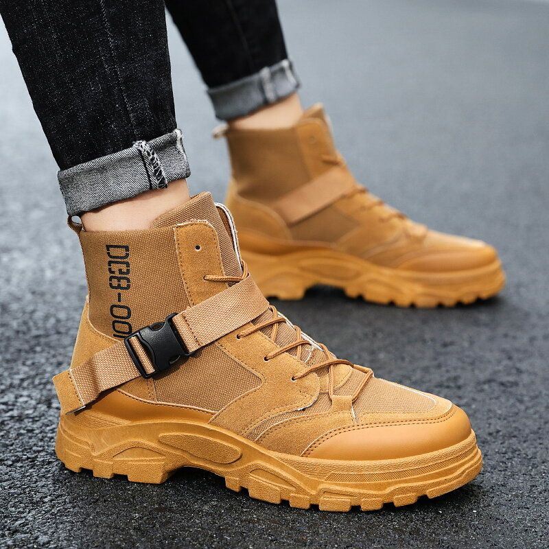 Miesten Canvas Hengittävä Mukava Pehmeä Pohja Housut Kiinteät Lace Up Rento Martin Boots