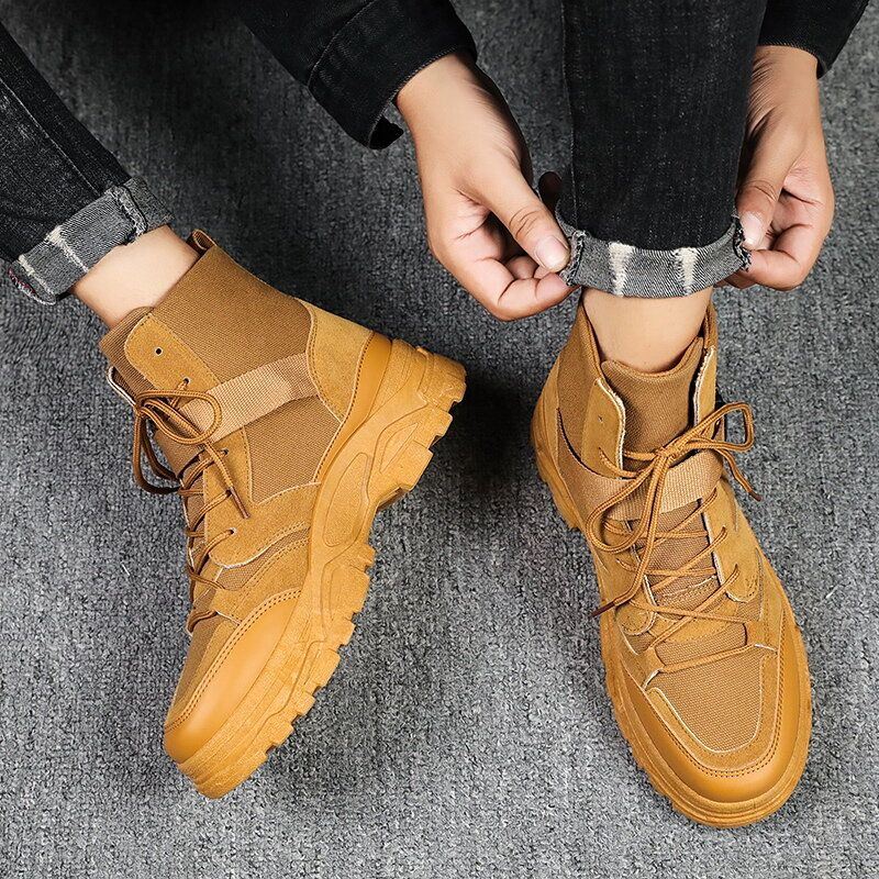 Miesten Canvas Hengittävä Mukava Pehmeä Pohja Housut Kiinteät Lace Up Rento Martin Boots