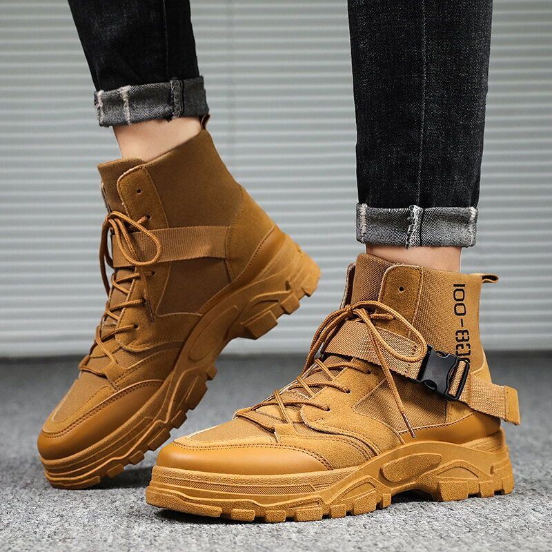 Miesten Canvas Hengittävä Mukava Pehmeä Pohja Housut Kiinteät Lace Up Rento Martin Boots