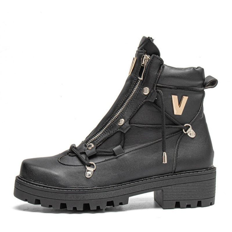 Miesten Hengittävä Paksu Pohja Retro Splicing Liukumaton Pyöreä Toe Vetoketju Casual Martin Boots