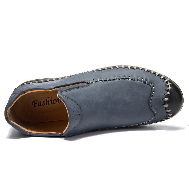 Miesten Kumivarvas Käsin Ommel Nahka Liukumaton Pehmeät Rento Slip On Saappaat