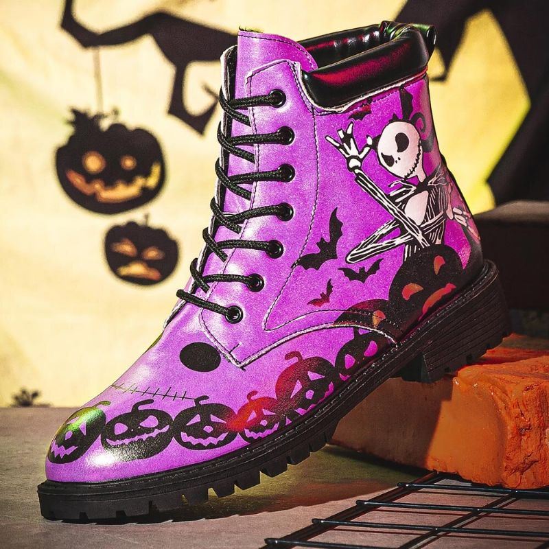 Miesten Nahka Halloween Hauska Painatus Pehmeä Pohja Mukava Pyöreä Toe Rento Martin Boots
