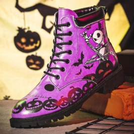 Miesten Nahka Halloween Hauska Painatus Pehmeä Pohja Mukava Pyöreä Toe Rento Martin Boots