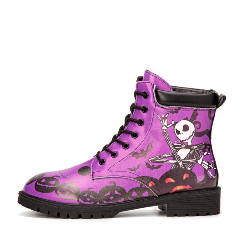 Miesten Nahka Halloween Hauska Painatus Pehmeä Pohja Mukava Pyöreä Toe Rento Martin Boots