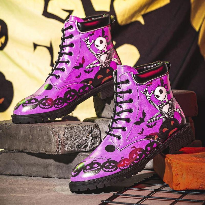 Miesten Nahka Halloween Hauska Painatus Pehmeä Pohja Mukava Pyöreä Toe Rento Martin Boots