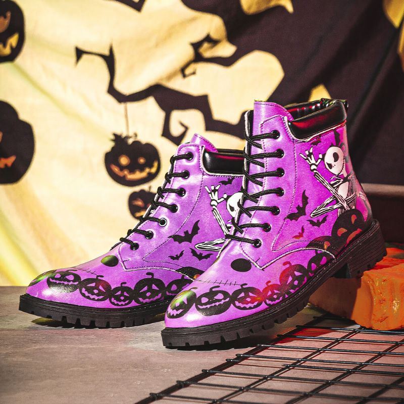 Miesten Nahka Halloween Hauska Painatus Pehmeä Pohja Mukava Pyöreä Toe Rento Martin Boots