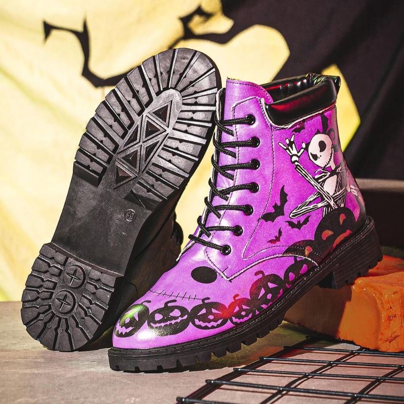 Miesten Nahka Halloween Hauska Painatus Pehmeä Pohja Mukava Pyöreä Toe Rento Martin Boots