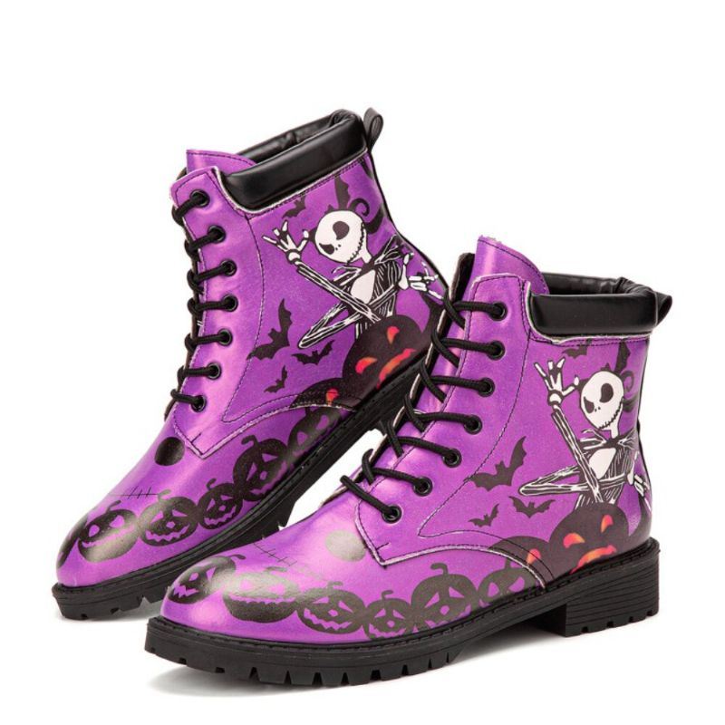 Miesten Nahka Halloween Hauska Painatus Pehmeä Pohja Mukava Pyöreä Toe Rento Martin Boots