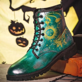 Miesten Nahka Halloween Hauska Painatus Pehmeä Pohja Pyöreä Toe Nauha Rennot Alustasaappaat