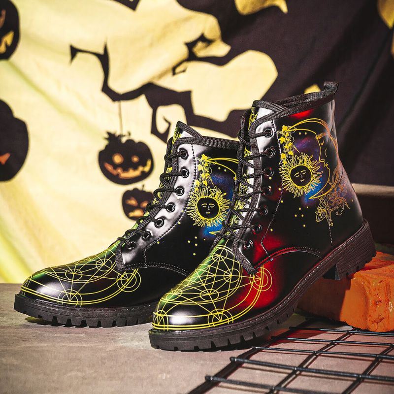 Miesten Nahka Halloween Hauska Painatus Pehmeä Pohja Pyöreä Toe Nauha Rennot Alustasaappaat