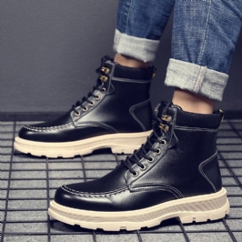 Miesten Nahka Hengittävä Pehmeä Pohja Mukava Englannin Tyyli Pure Color Casual Martin Boots