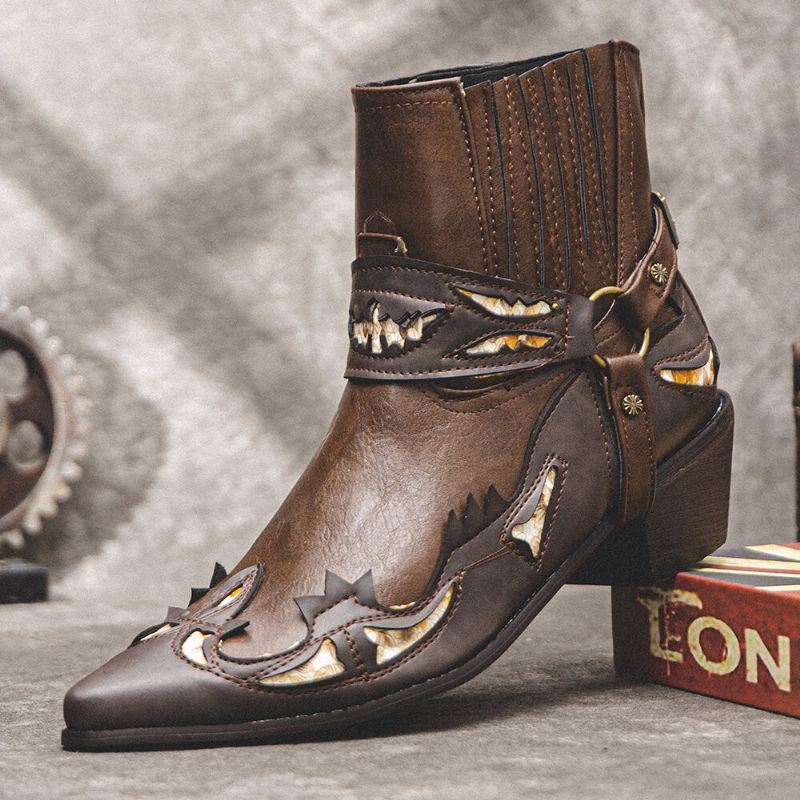 Miesten Nahka Hengittävä Pehmeä Pohja Retro-kärkikärkinen Kätevä Slip On Rento Knight Boots
