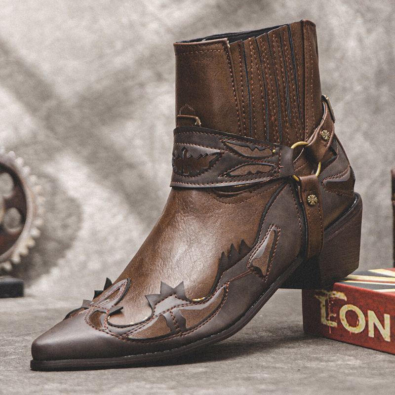 Miesten Nahka Hengittävä Pehmeä Pohja Retro-kärkikärkinen Kätevä Slip On Rento Knight Boots