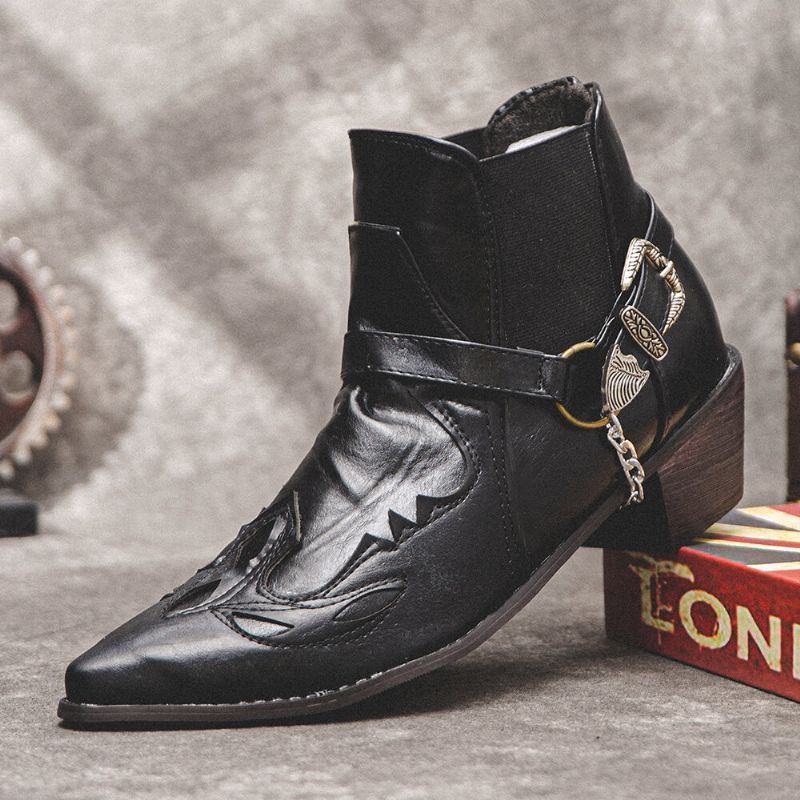 Miesten Nahka Hengittävä Pehmeä Pohja Retro Teräväkärki Liukumattomat Knight Heels Knight Boots