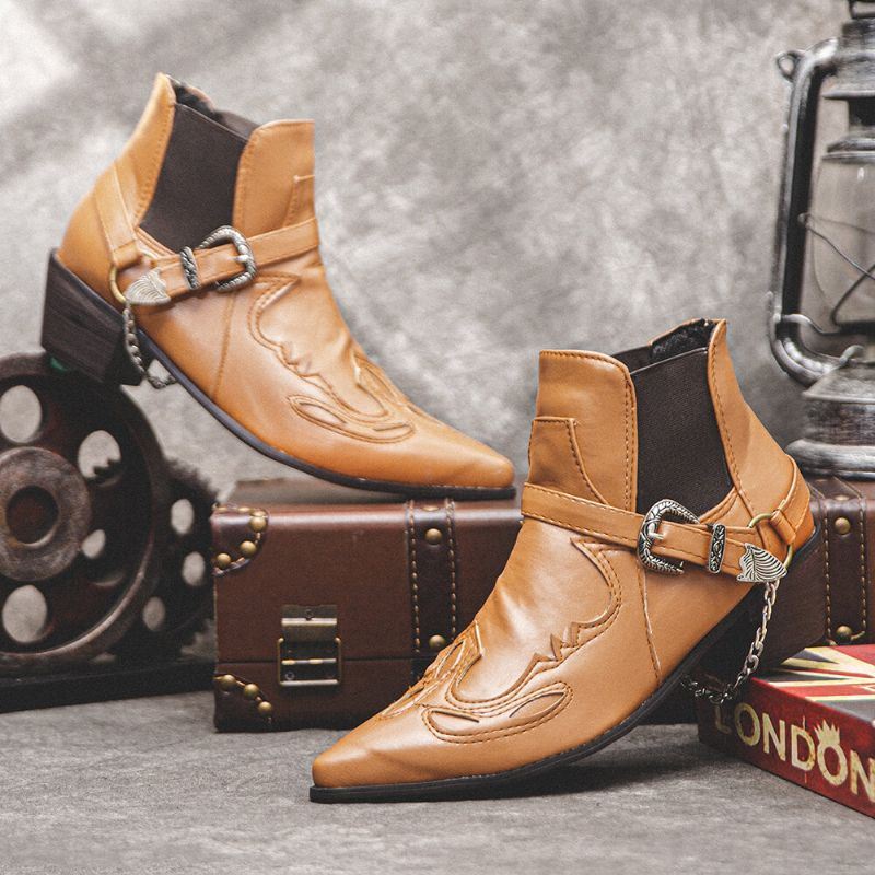 Miesten Nahka Hengittävä Pehmeä Pohja Retro Teräväkärki Liukumattomat Knight Heels Knight Boots