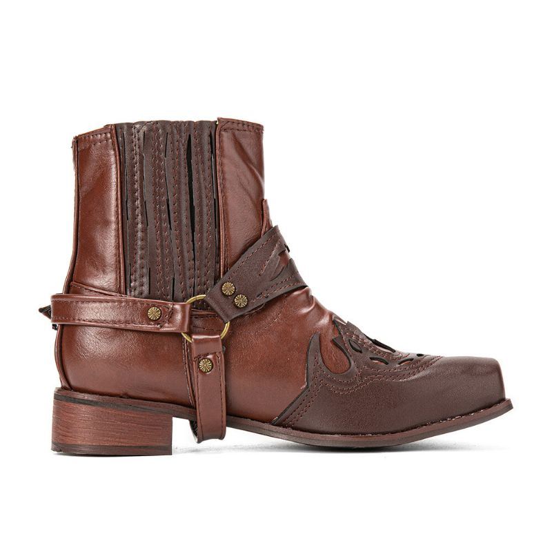 Miesten Nahka Mukava Pehmeä Pohja Retro Roman Square Toe Slip On Rento Knight Boots