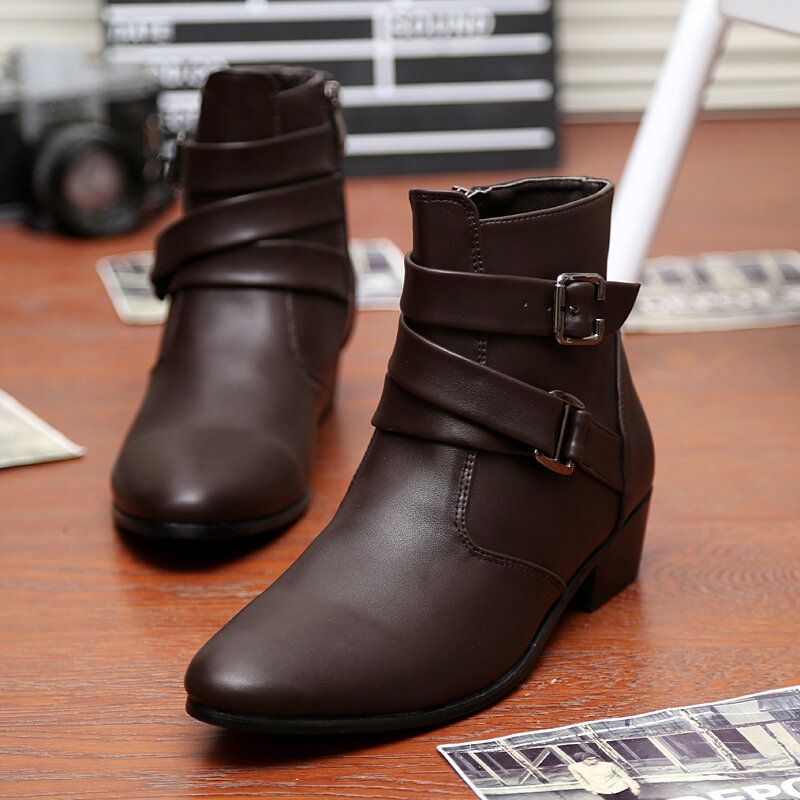 Miesten Nahka Mukava Pehmeä Pohja Teräväkärkinen Vintage Vetoketju Pure Color Casual Saappaat