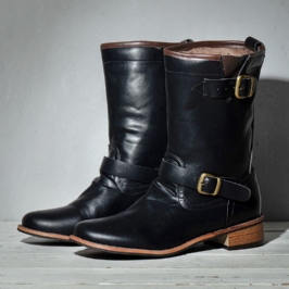 Miesten Nahka Retro Pyöreä Toe Liukumaton Mukava Slip On Solid Casual Martin Boots