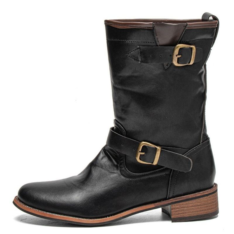 Miesten Nahka Retro Pyöreä Toe Liukumaton Mukava Slip On Solid Casual Martin Boots