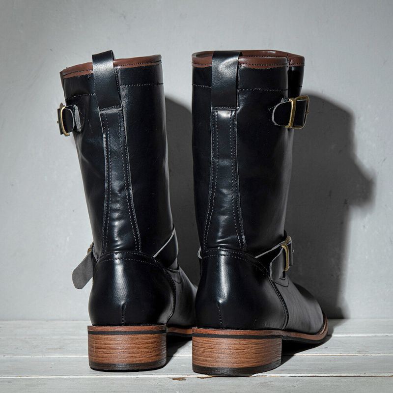 Miesten Nahka Retro Pyöreä Toe Liukumaton Mukava Slip On Solid Casual Martin Boots