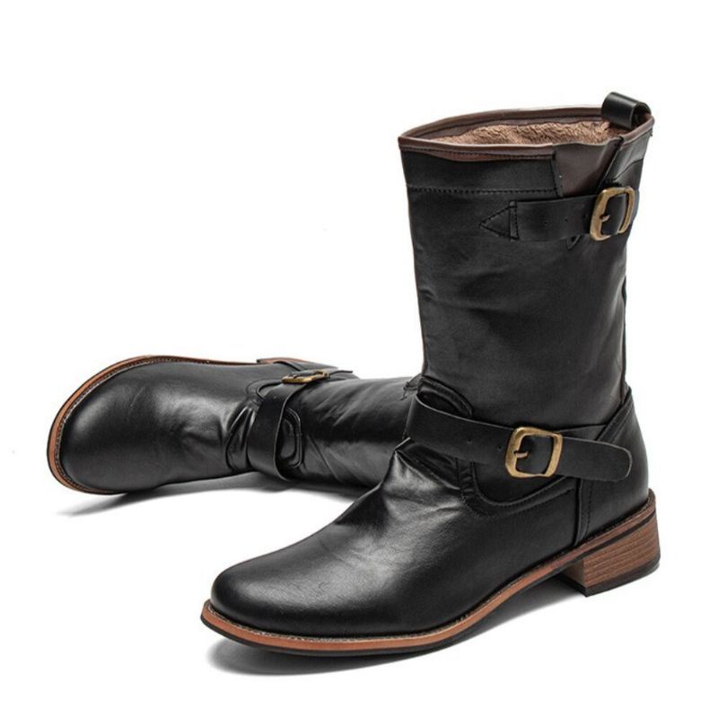 Miesten Nahka Retro Pyöreä Toe Liukumaton Mukava Slip On Solid Casual Martin Boots