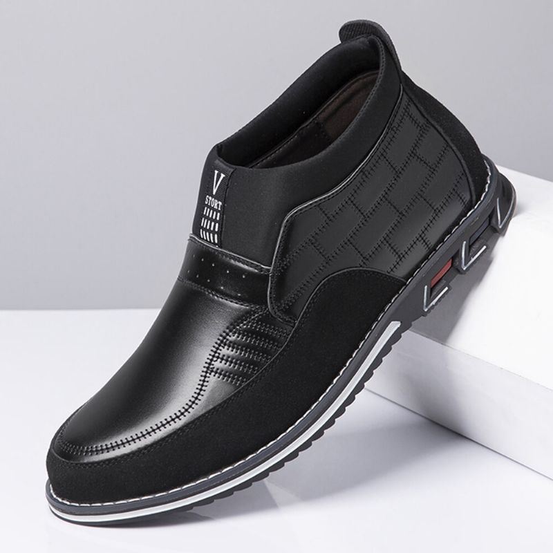 Miesten Ompelevat Ruudulliset Mukavat Business Casual Slip On Nahkaiset Nilkkurit