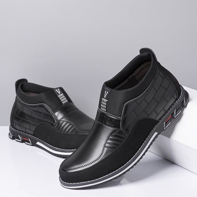 Miesten Ompelevat Ruudulliset Mukavat Business Casual Slip On Nahkaiset Nilkkurit