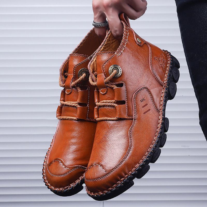 Miesten Pehmeät Lehmännahkaiset Vapaa-ajan Ompelulangat Business Casual -nilkkurit