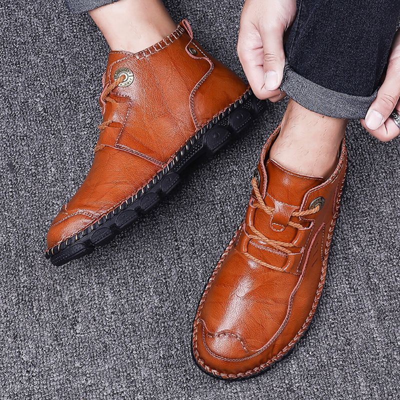 Miesten Pehmeät Lehmännahkaiset Vapaa-ajan Ompelulangat Business Casual -nilkkurit