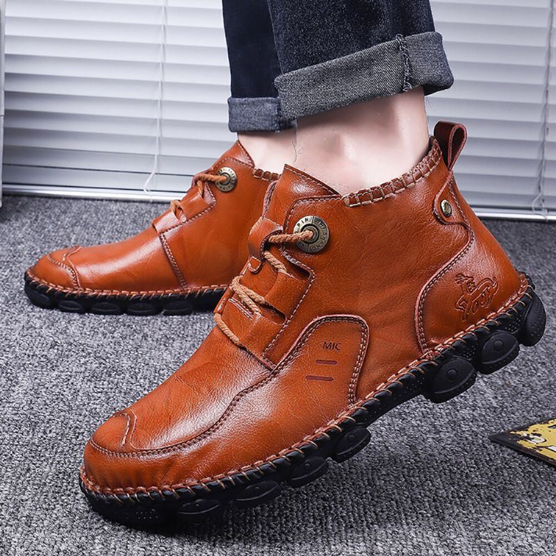 Miesten Pehmeät Lehmännahkaiset Vapaa-ajan Ompelulangat Business Casual -nilkkurit