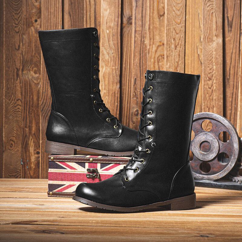 Miesten Retro Liukumaton Nappi Rennot Nauhat Western Boots