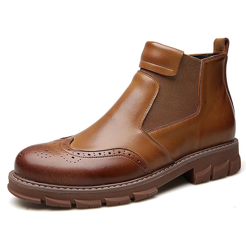 Miesten Retropehmeät Klassiset Brogue-nahkaiset Chelsea-nilkkurit