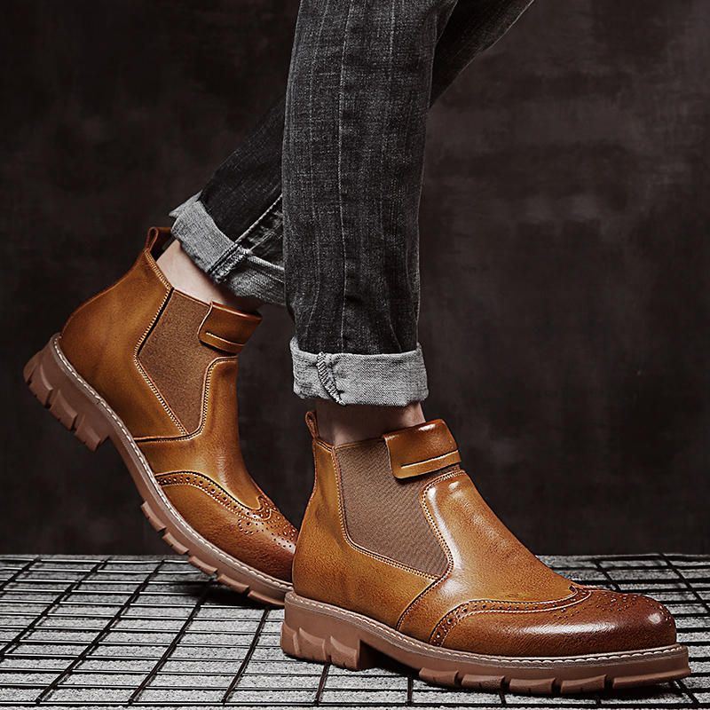 Miesten Retropehmeät Klassiset Brogue-nahkaiset Chelsea-nilkkurit
