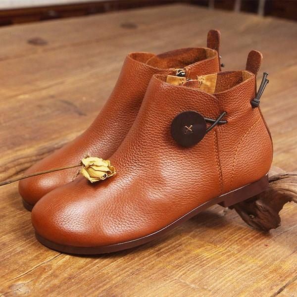 Nahkaiset Lyhyet Nahkasaappaat Naisten Vapaa-ajan Ulkokäyttöön Pehmeät Slip On Tasaiset Kengät