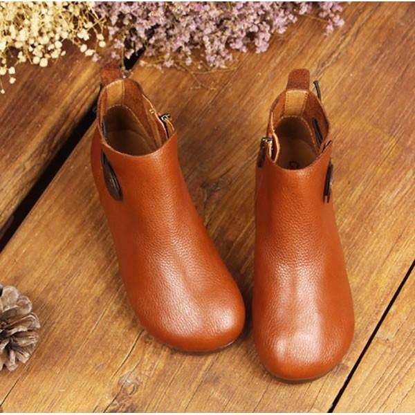 Nahkaiset Lyhyet Nahkasaappaat Naisten Vapaa-ajan Ulkokäyttöön Pehmeät Slip On Tasaiset Kengät