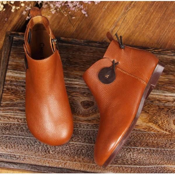 Nahkaiset Lyhyet Nahkasaappaat Naisten Vapaa-ajan Ulkokäyttöön Pehmeät Slip On Tasaiset Kengät
