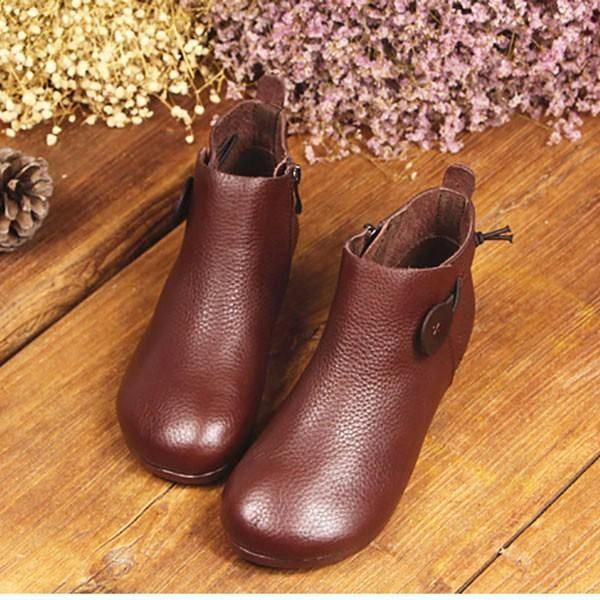 Nahkaiset Lyhyet Nahkasaappaat Naisten Vapaa-ajan Ulkokäyttöön Pehmeät Slip On Tasaiset Kengät