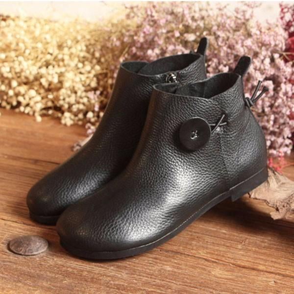 Nahkaiset Lyhyet Nahkasaappaat Naisten Vapaa-ajan Ulkokäyttöön Pehmeät Slip On Tasaiset Kengät