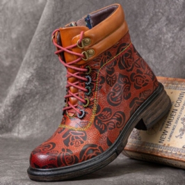 Naisten Aito Nahka Retro Kukkakuvioinen Sivuvetoketju Lyhyet Saappaat Martin Boots