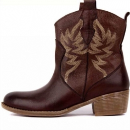 Naisten Folkway-kukkakirjailoidut Paksut Heel-slip-on Lyhyet Cowboysaappaat