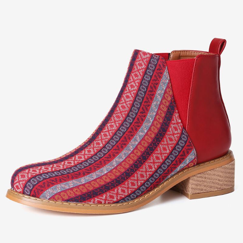 Naisten Folkways Printing Tikkaus Casual Block Heel Nilkkurit