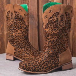 Naisten Isokokoiset Retro Etniset Mukavat Neliömäiset Leopard Cowboysaappaat