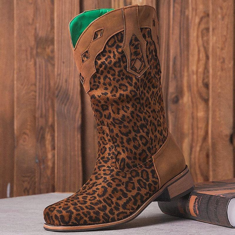 Naisten Isokokoiset Retro Etniset Mukavat Neliömäiset Leopard Cowboysaappaat