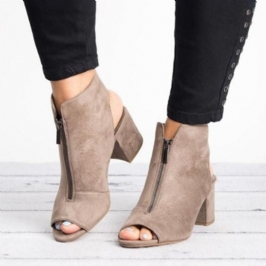 Naisten Peep Toe Nilkkurit Edessä Vetoketju Paksu Heel Sandaalit Pumput