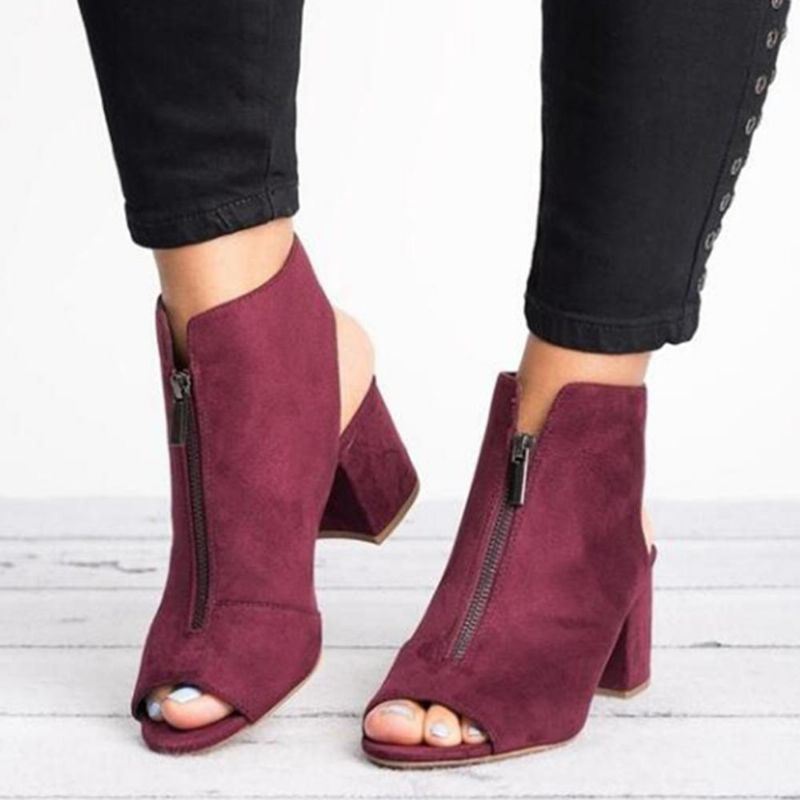 Naisten Peep Toe Nilkkurit Edessä Vetoketju Paksu Heel Sandaalit Pumput