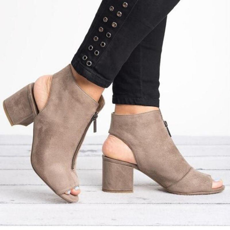 Naisten Peep Toe Nilkkurit Edessä Vetoketju Paksu Heel Sandaalit Pumput